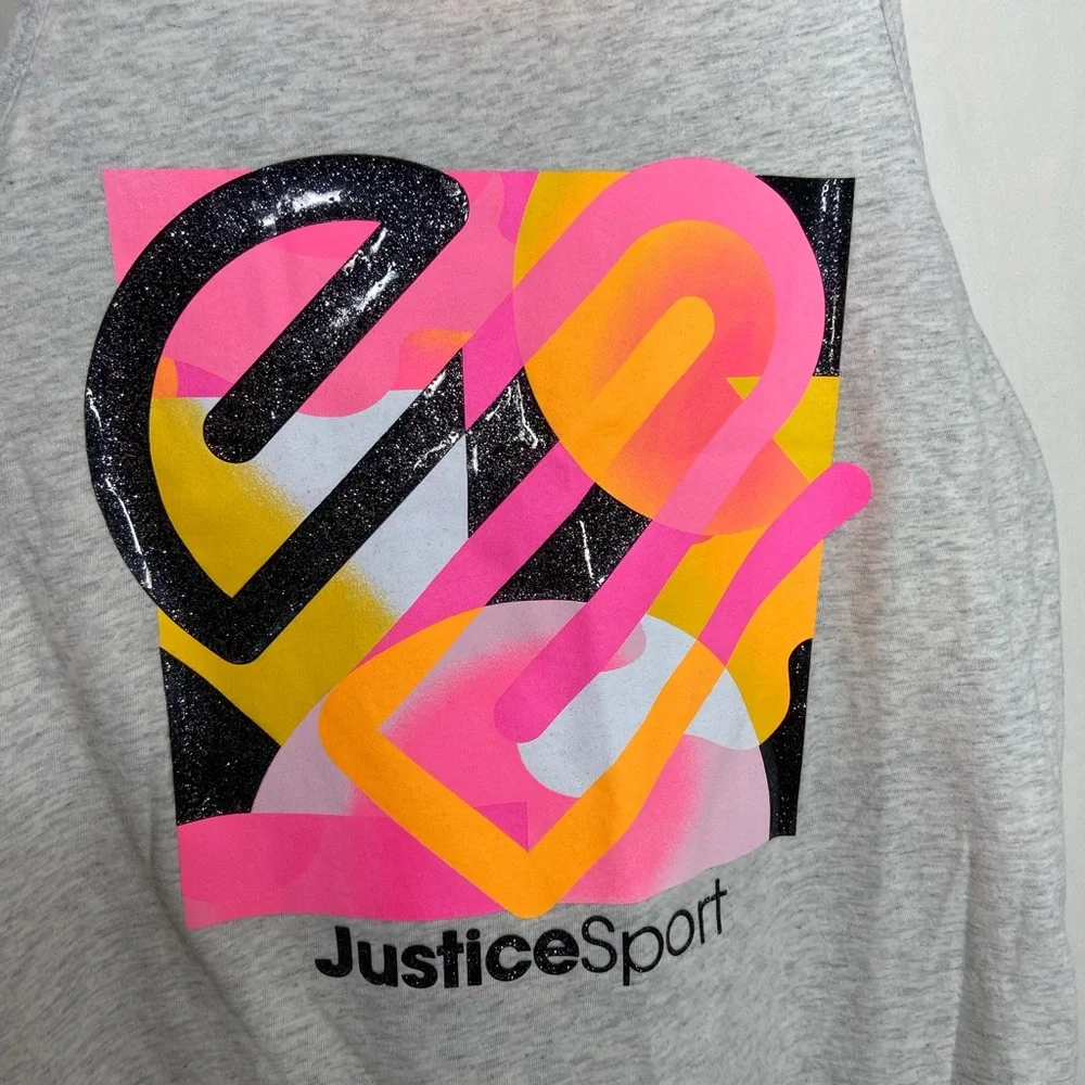 NWOT Justice‎ girl’s light gray neon decal heart racerback active tank top large
